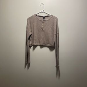 Quarter button down waffle long sleeve crop.